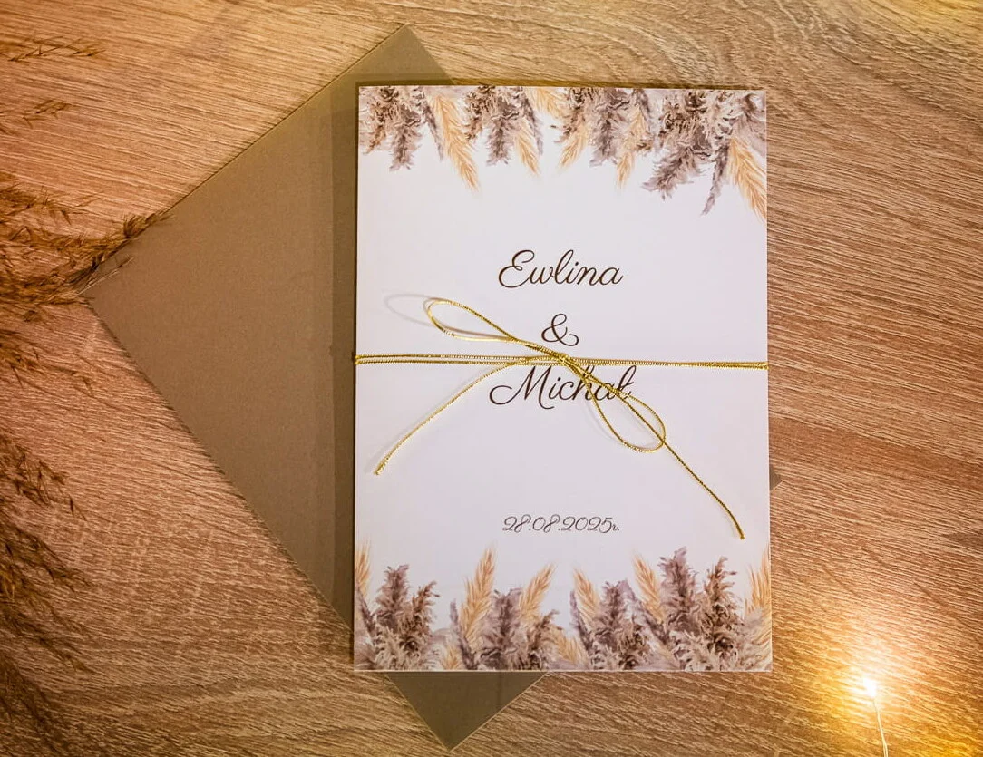 Zaproszenie ślubne z trawą pampasową Styl boho