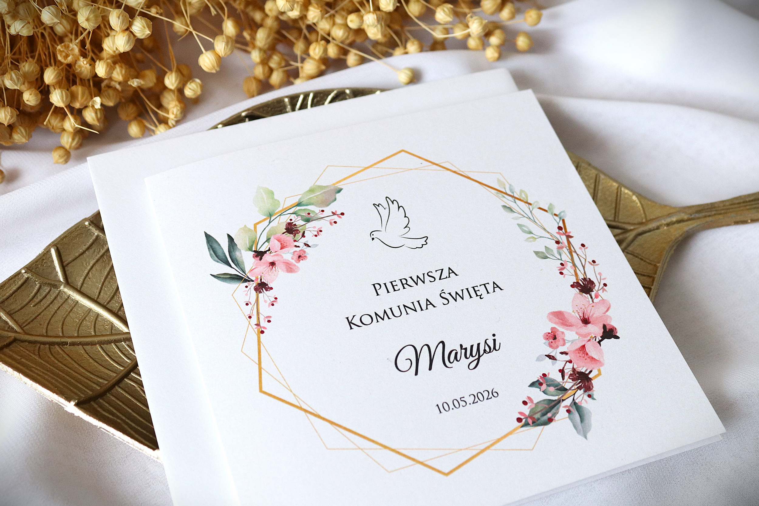 Perłowe zaproszenia na Komunię/Chrzest